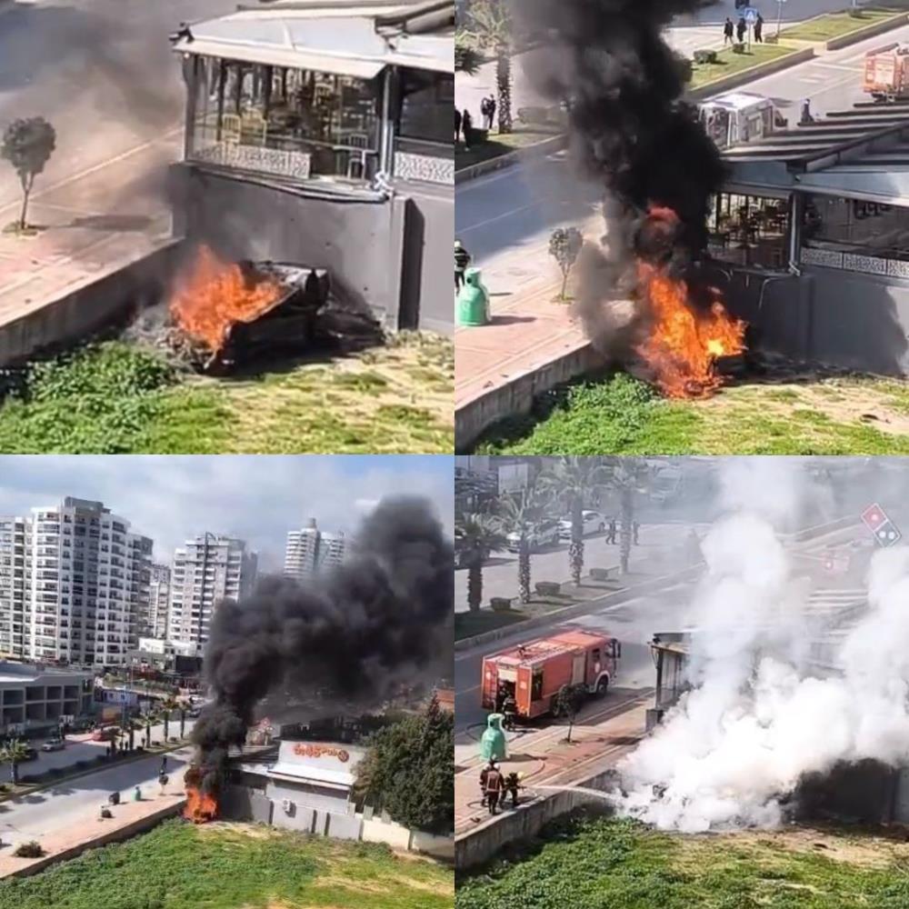 İş yerinin duvarına çarpan otomobil alev aldı: 1 yaralı