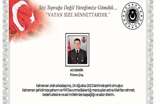 Pençe-Kilit operasyonu bölgesinde bir asker şehit oldu
